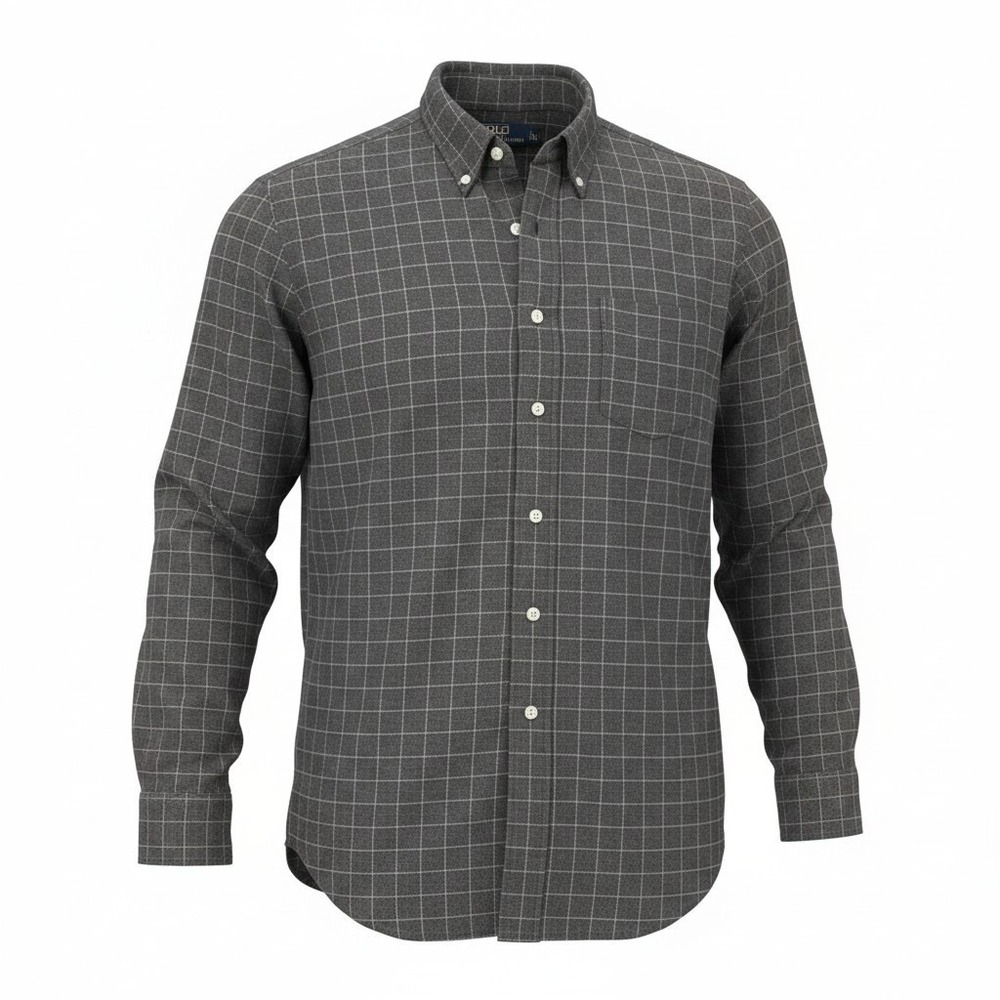 Polo Ralph Lauren Merrin Button Front Shirt Mens XL Gray Windowpane Check Cotton